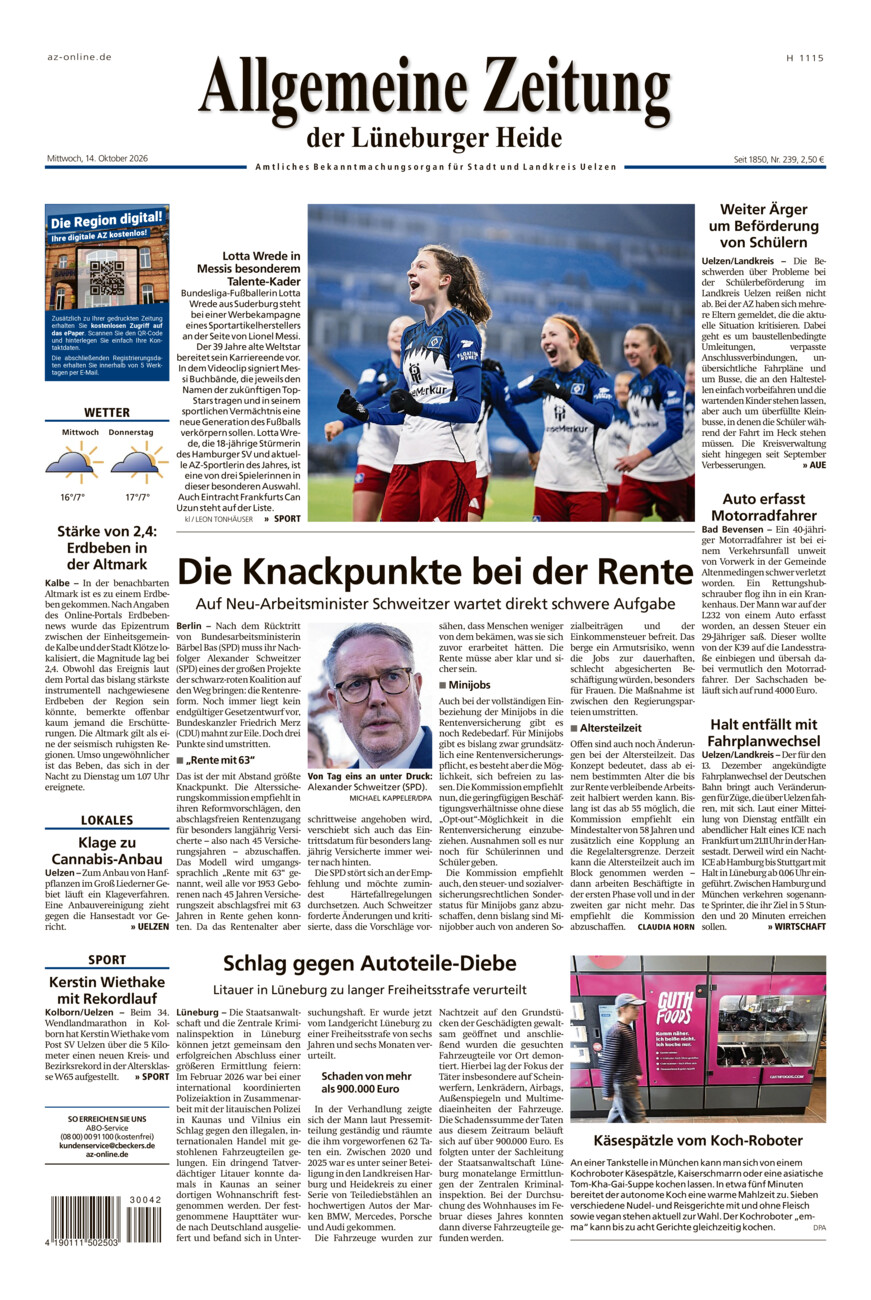 Allgemeine Zeitung vom Mittwoch, 14.10.2026