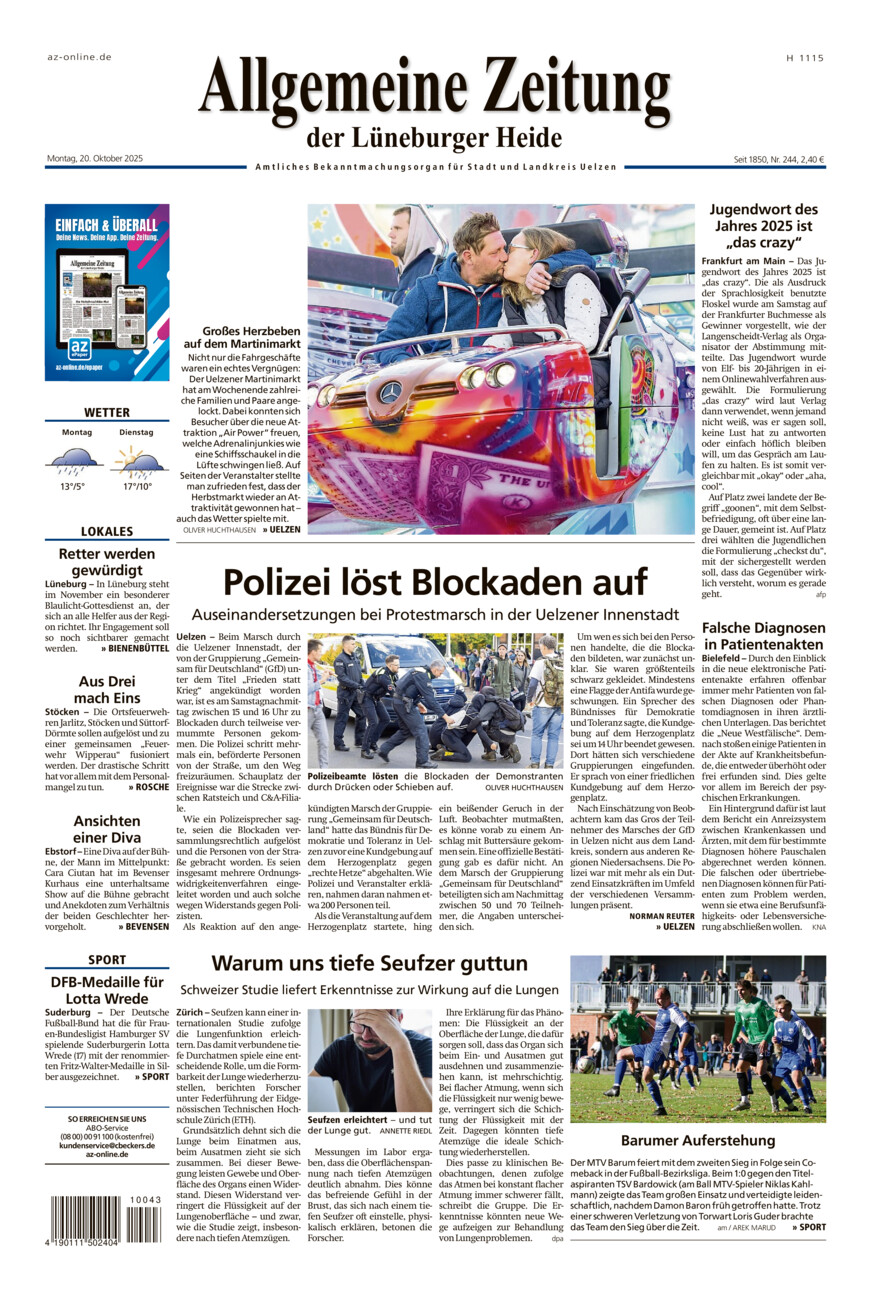 Allgemeine Zeitung vom Montag, 20.10.2025