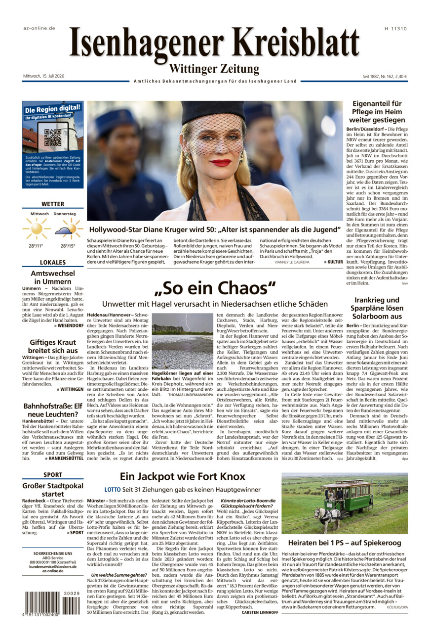 Isenhagener Kreisblatt vom Mittwoch, 15.07.2026