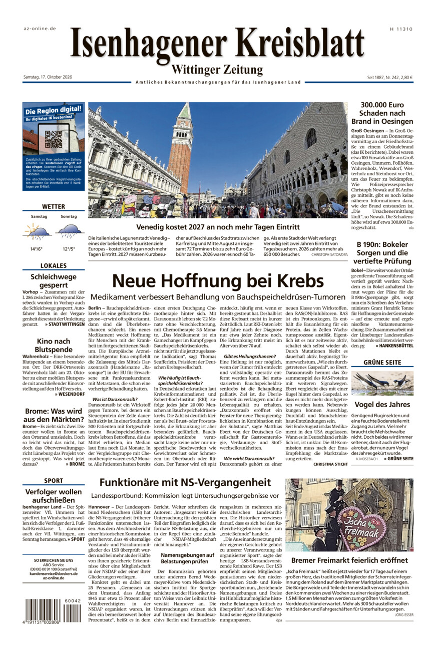 Isenhagener Kreisblatt vom Samstag, 17.10.2026
