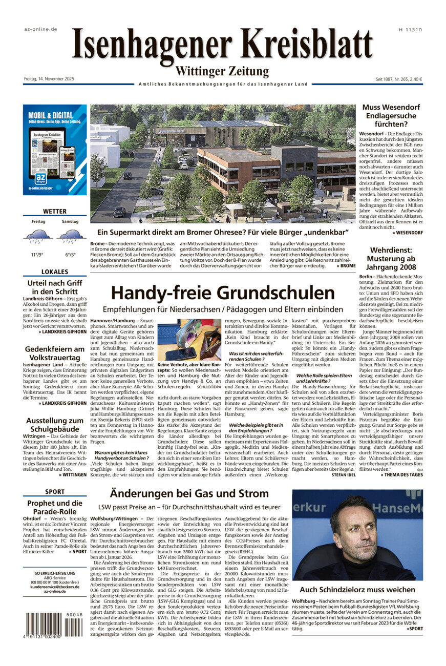 Isenhagener Kreisblatt vom Freitag, 14.11.2025