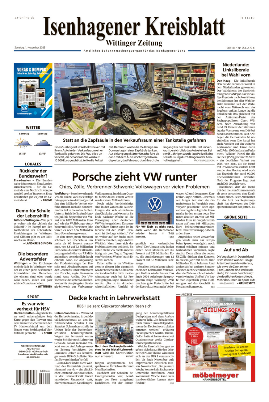 Isenhagener Kreisblatt vom Samstag, 01.11.2025