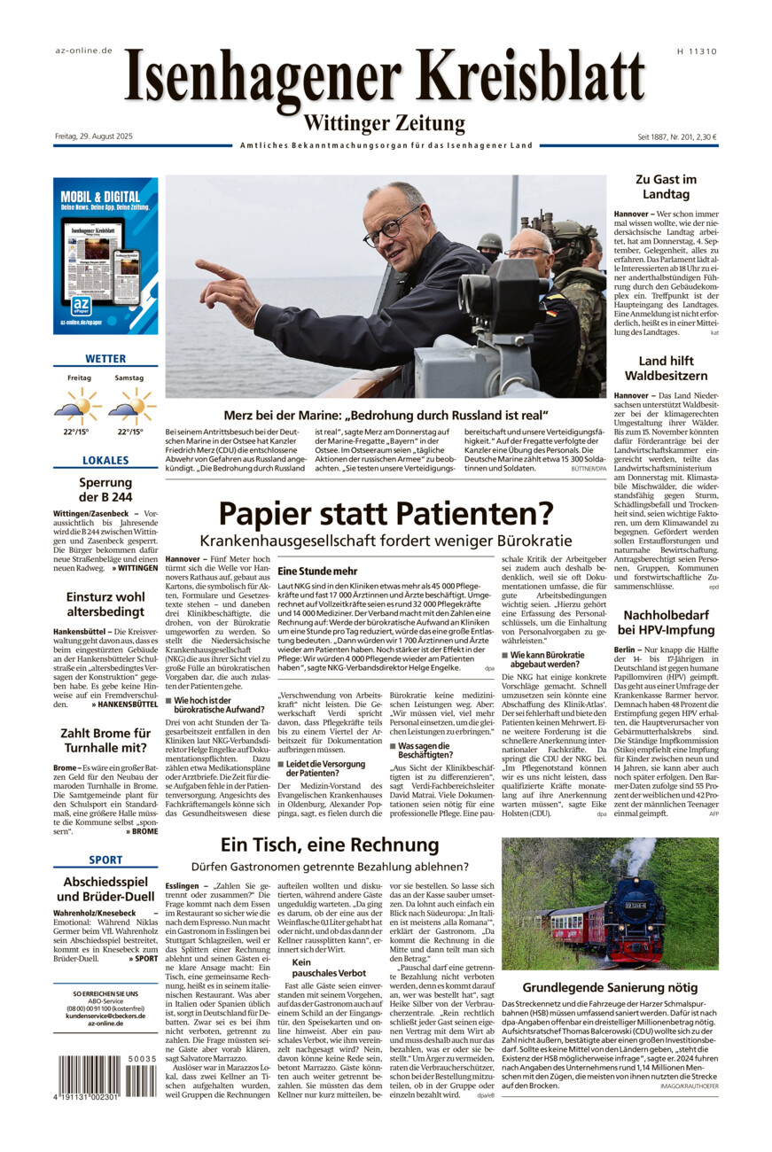 Isenhagener Kreisblatt vom Freitag, 29.08.2025