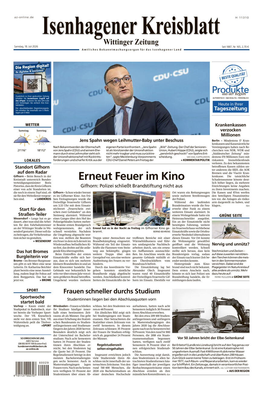 Isenhagener Kreisblatt vom Samstag, 18.07.2026