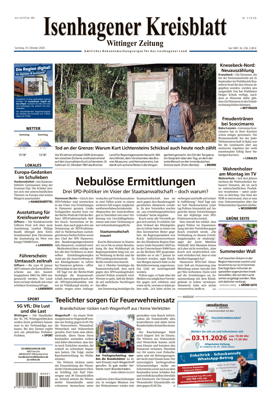 Isenhagener Kreisblatt vom Samstag, 10.10.2026