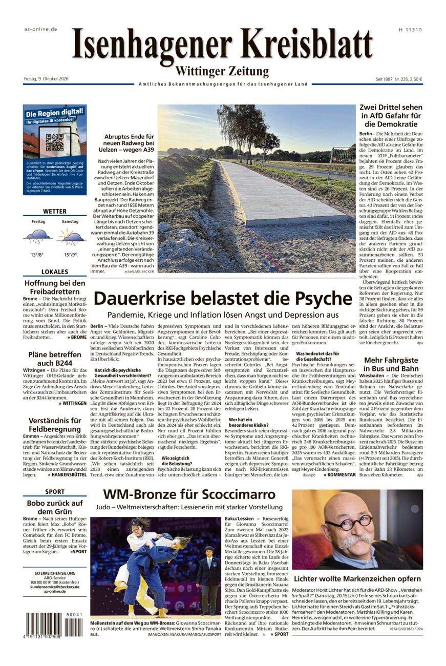 Isenhagener Kreisblatt vom Freitag, 09.10.2026