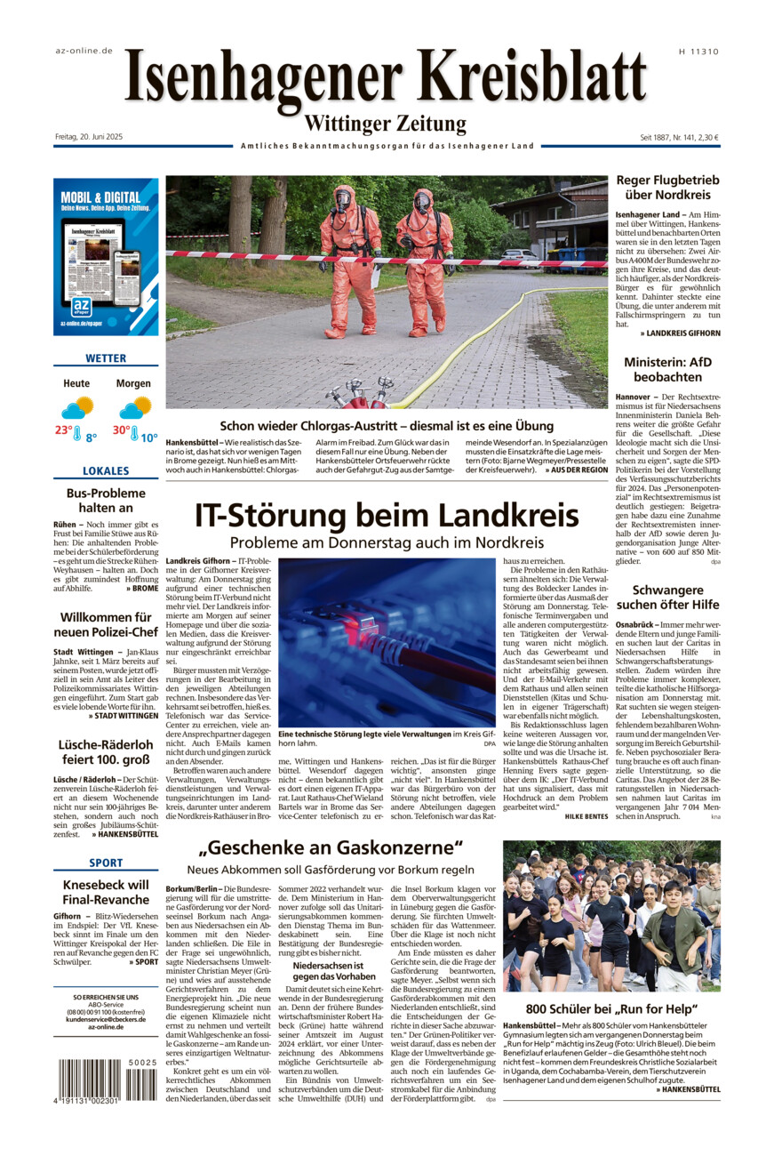 Isenhagener Kreisblatt vom Freitag, 20.06.2025