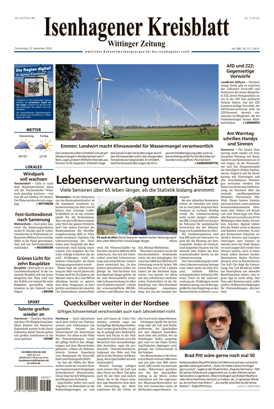 Isenhagener Kreisblatt vom Donnerstag, 10.09.2026