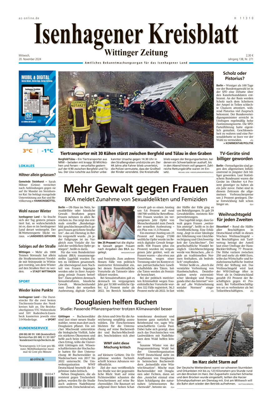 Isenhagener Kreisblatt vom Mittwoch, 20.11.2024