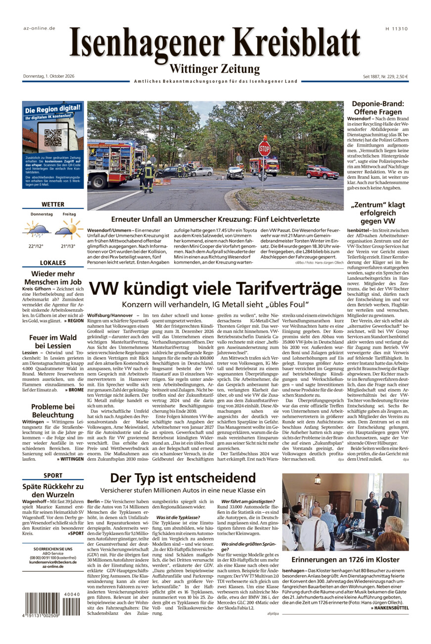Isenhagener Kreisblatt vom Donnerstag, 01.10.2026