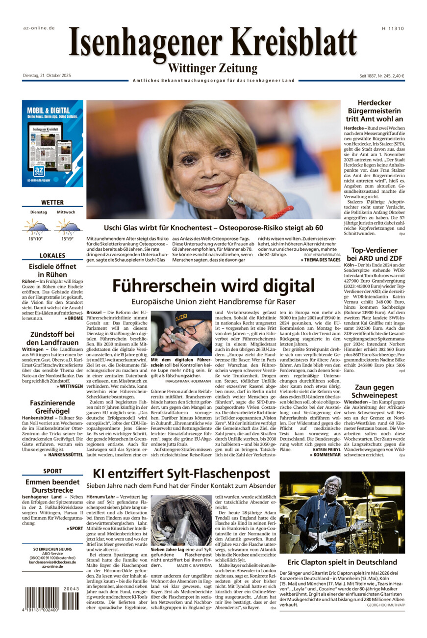 Isenhagener Kreisblatt vom Dienstag, 21.10.2025