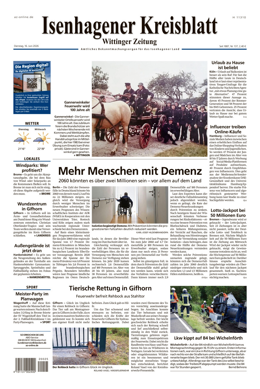 Isenhagener Kreisblatt vom Dienstag, 16.06.2026