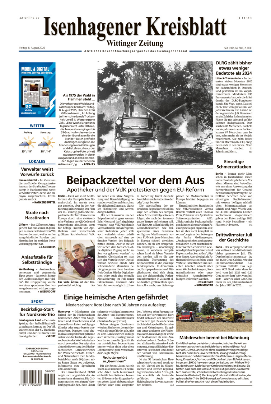 Isenhagener Kreisblatt vom Freitag, 08.08.2025