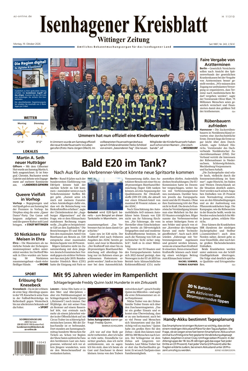 Isenhagener Kreisblatt vom Montag, 19.10.2026