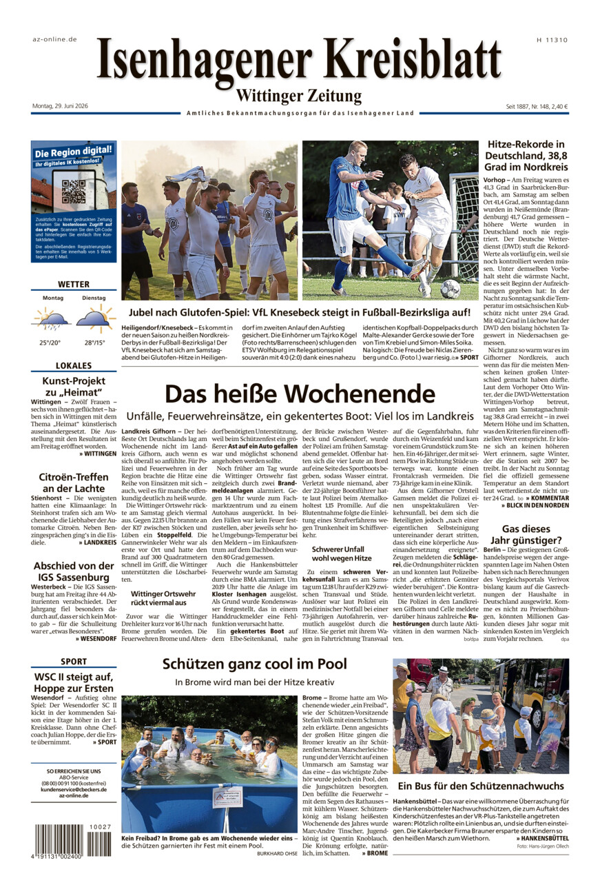 Isenhagener Kreisblatt vom Montag, 29.06.2026