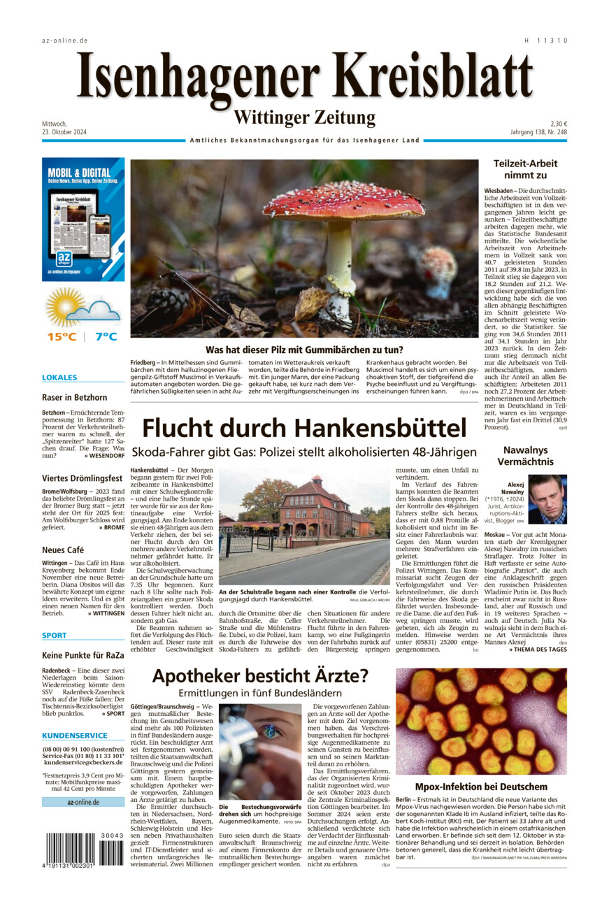 Isenhagener Kreisblatt vom Mittwoch, 23.10.2024