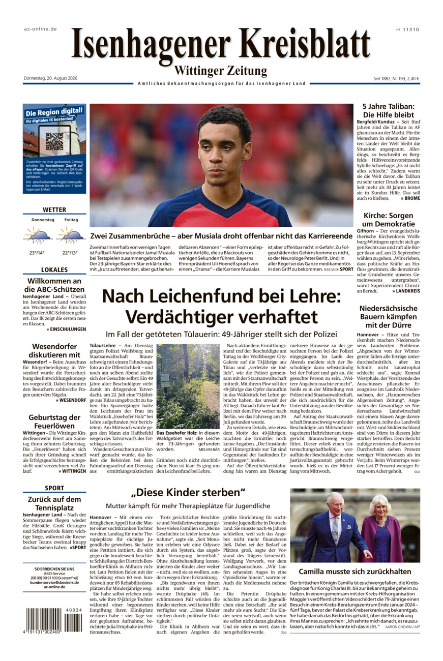 Isenhagener Kreisblatt vom Donnerstag, 20.08.2026