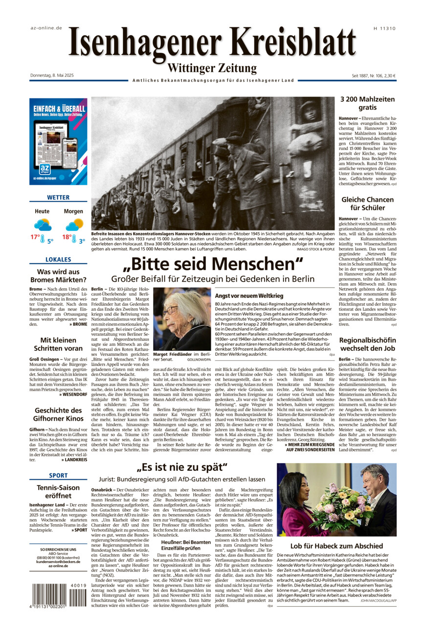 Isenhagener Kreisblatt vom Donnerstag, 08.05.2025