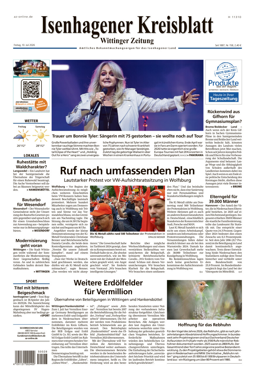 Isenhagener Kreisblatt vom Freitag, 10.07.2026