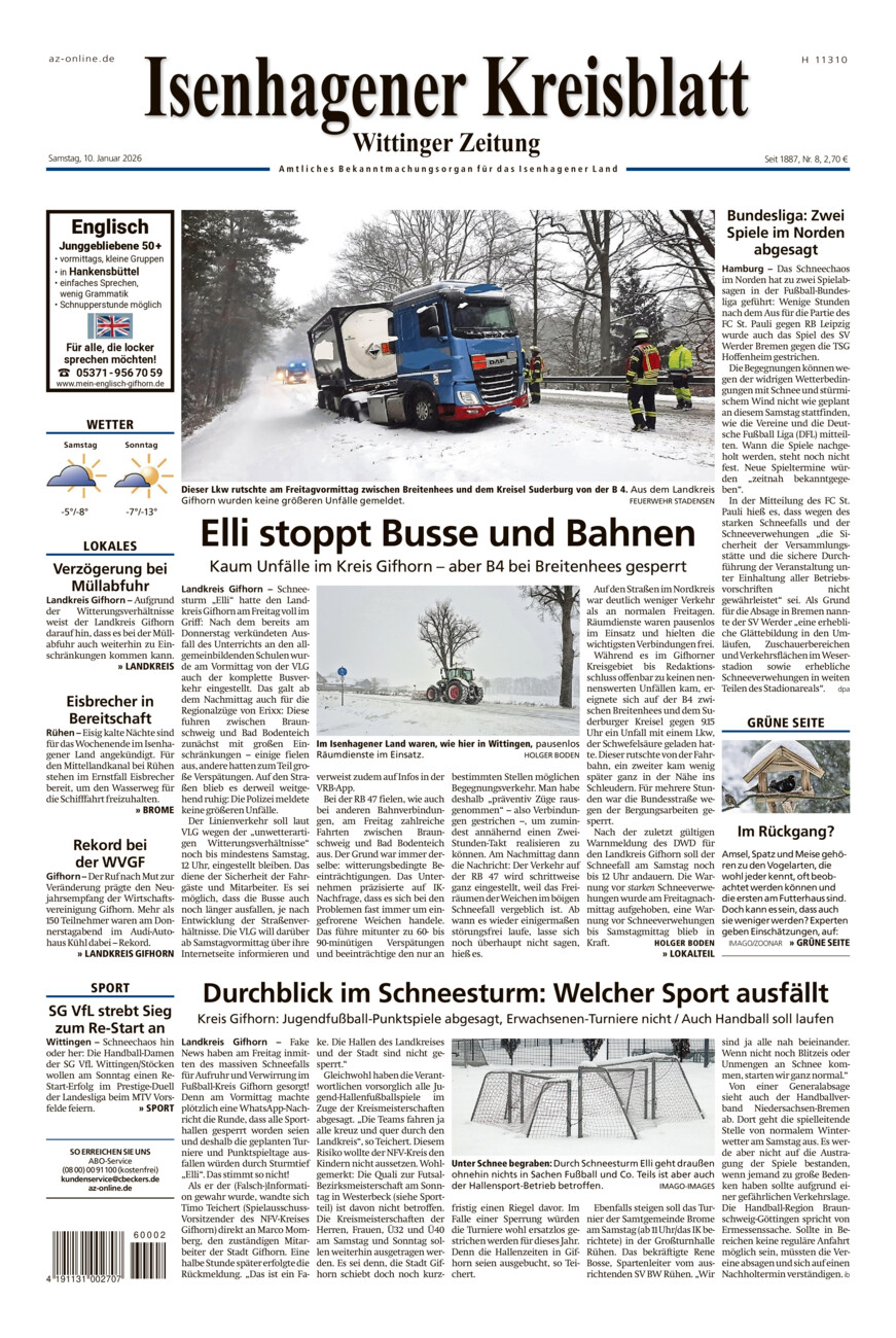 Isenhagener Kreisblatt vom Samstag, 10.01.2026