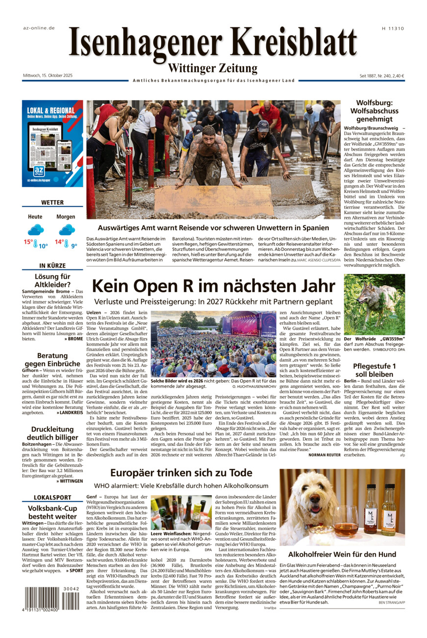 Isenhagener Kreisblatt vom Mittwoch, 15.10.2025
