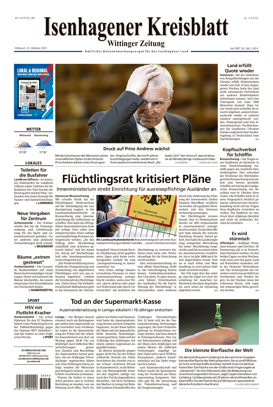 Isenhagener Kreisblatt vom Mittwoch, 22.10.2025