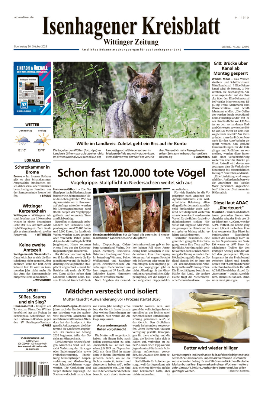 Isenhagener Kreisblatt vom Donnerstag, 30.10.2025