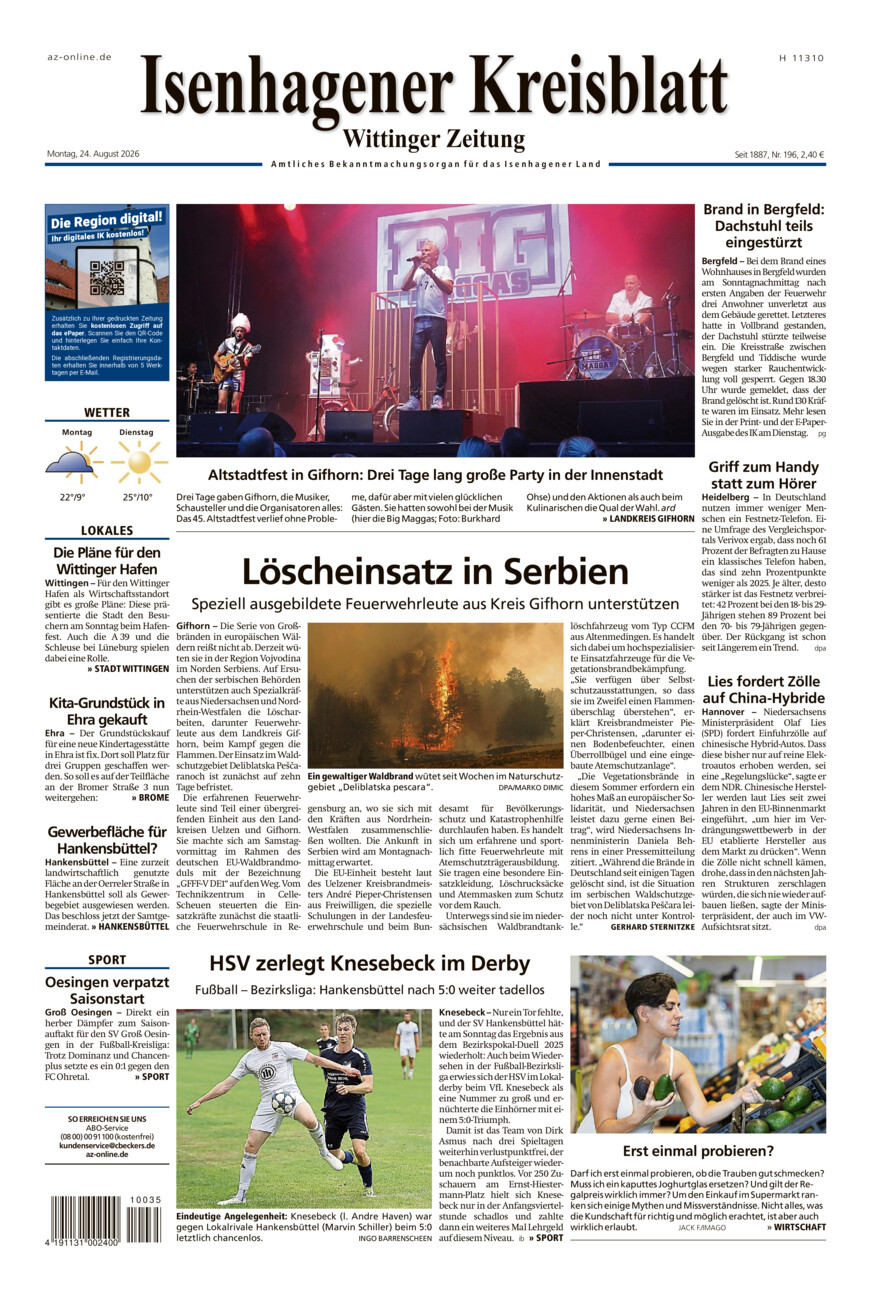 Isenhagener Kreisblatt vom Montag, 24.08.2026