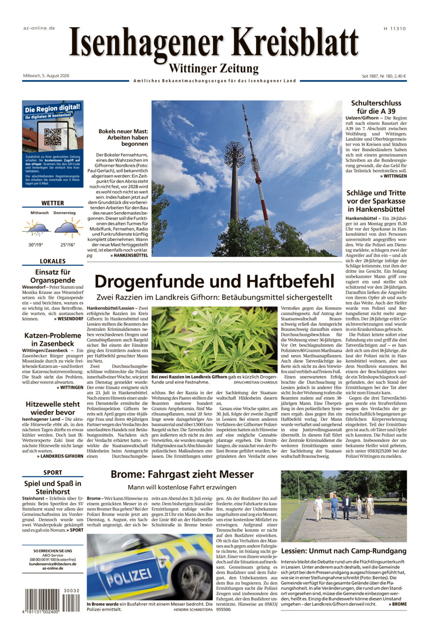 Isenhagener Kreisblatt vom Mittwoch, 05.08.2026
