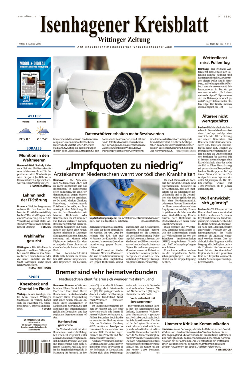 Isenhagener Kreisblatt vom Freitag, 01.08.2025
