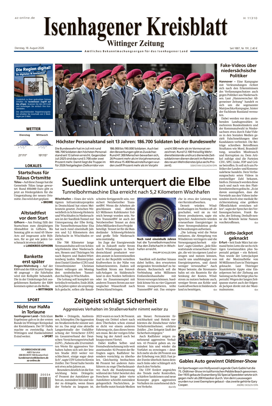 Isenhagener Kreisblatt vom Dienstag, 18.08.2026