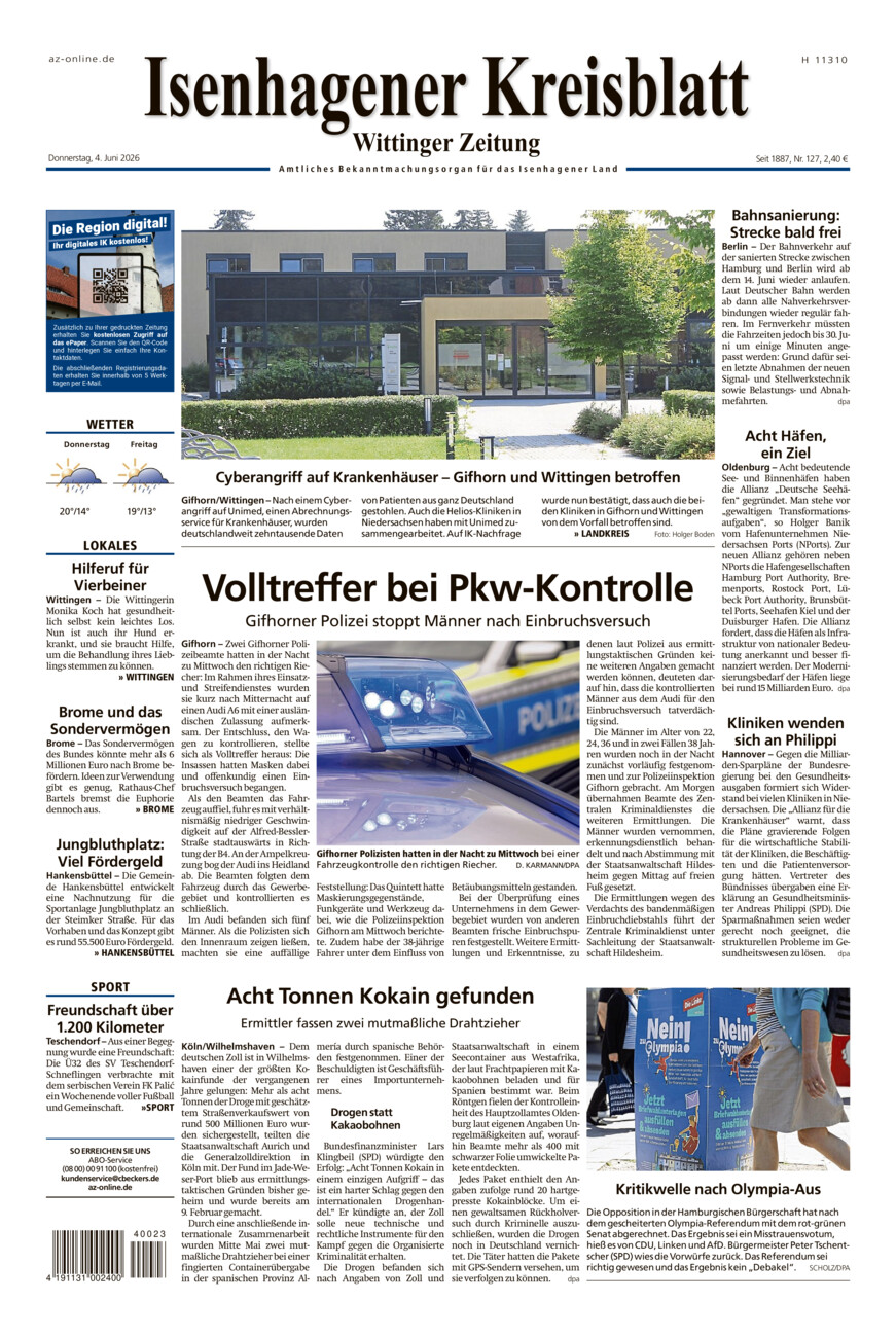 Isenhagener Kreisblatt vom Donnerstag, 04.06.2026