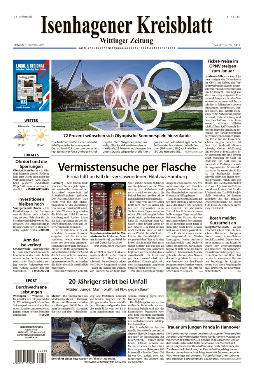 Isenhagener Kreisblatt vom Mittwoch, 05.11.2025