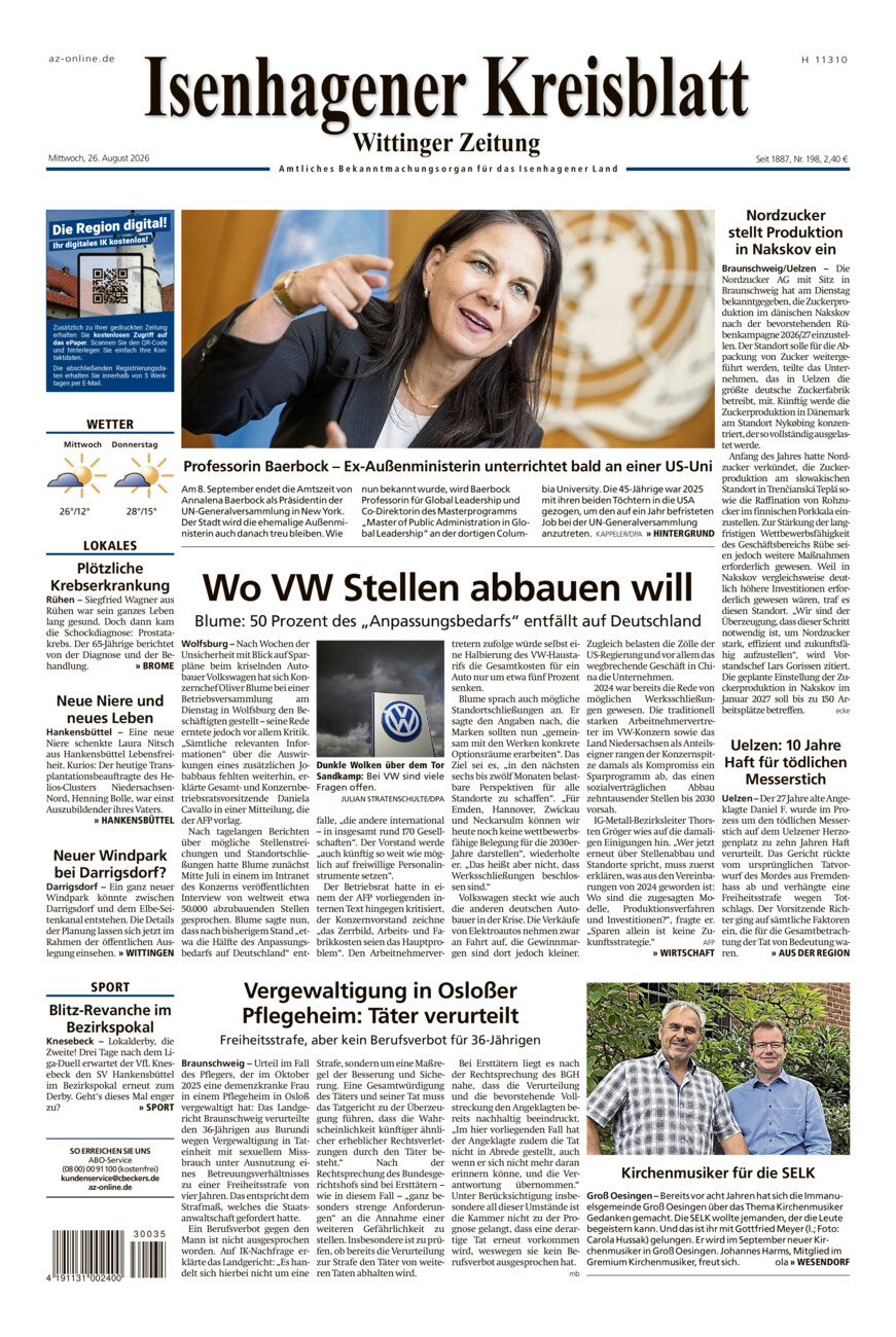 Isenhagener Kreisblatt vom Mittwoch, 26.08.2026