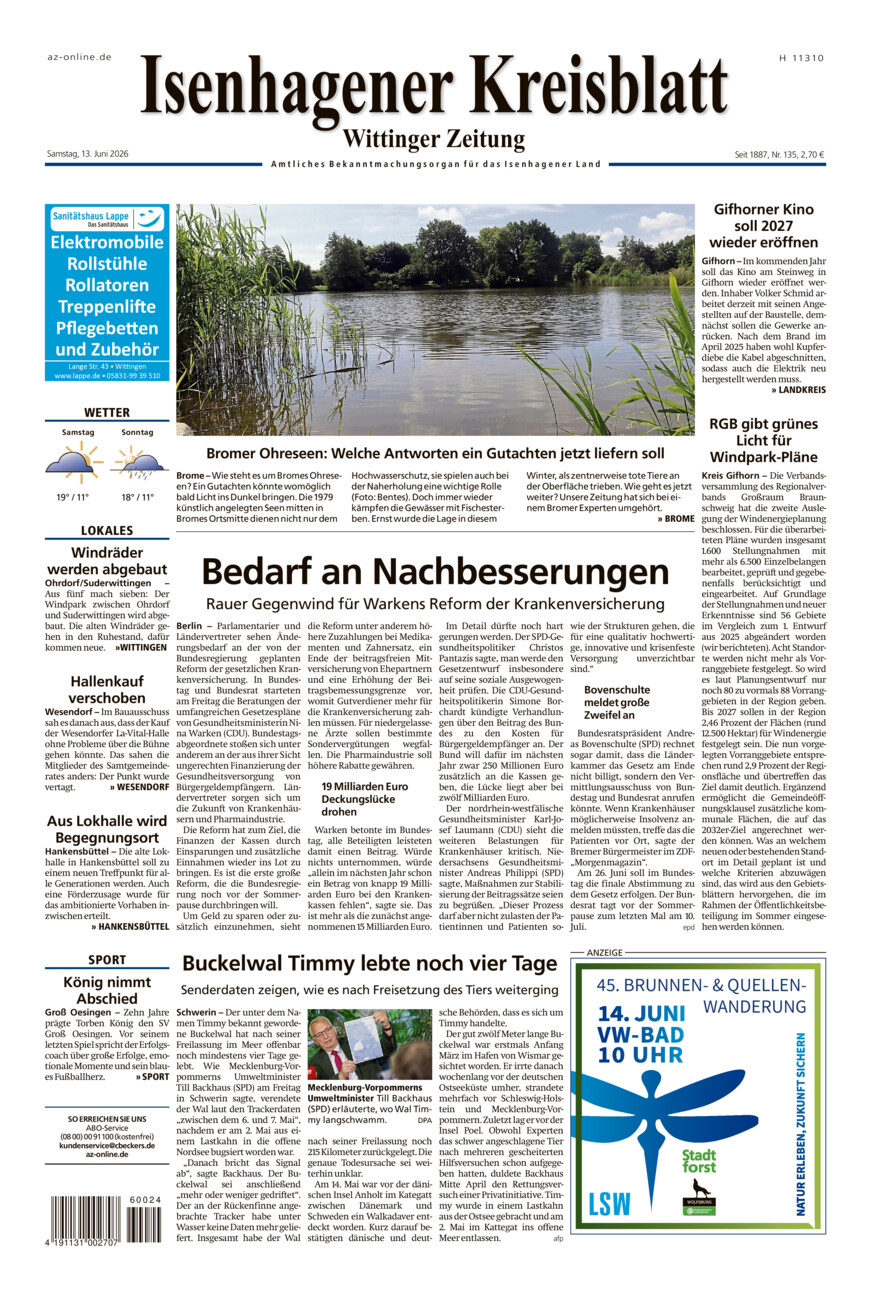 Isenhagener Kreisblatt vom Samstag, 13.06.2026