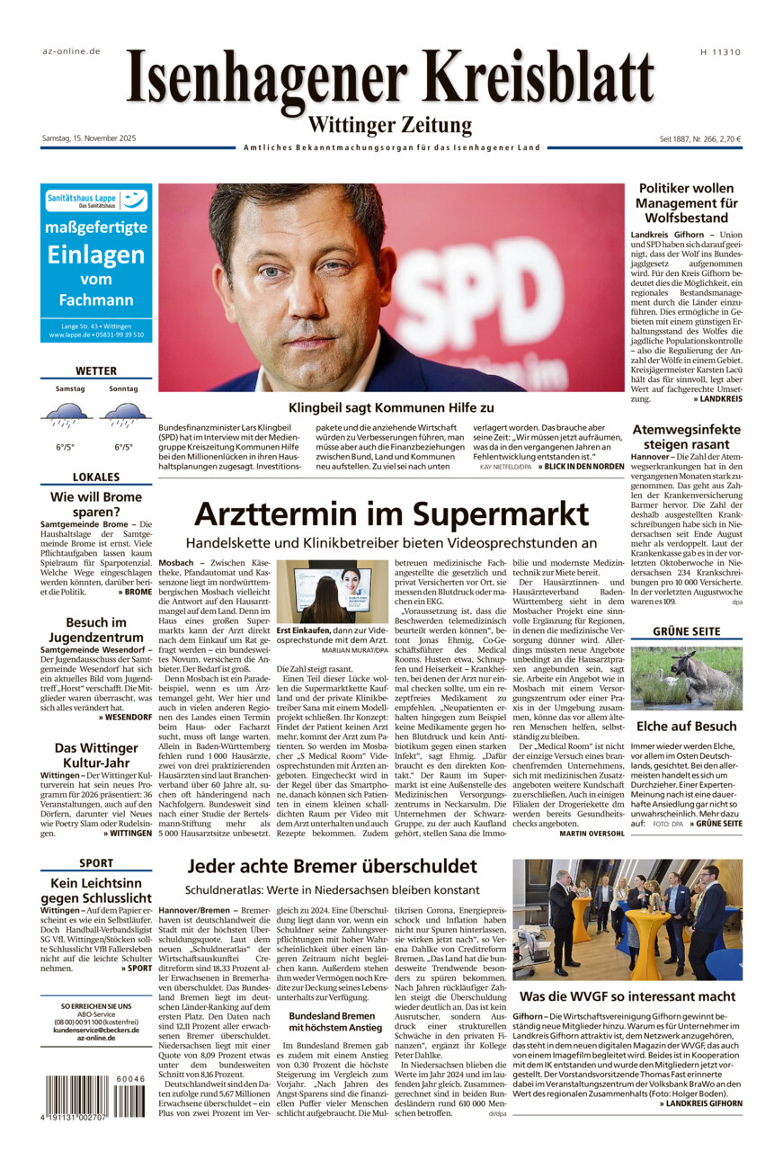 Isenhagener Kreisblatt vom Samstag, 15.11.2025
