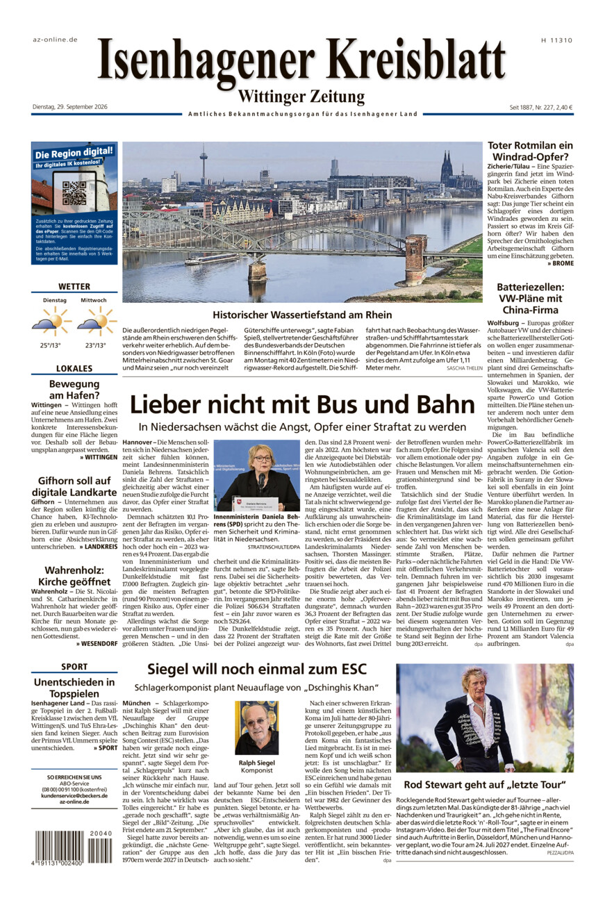 Isenhagener Kreisblatt vom Dienstag, 29.09.2026