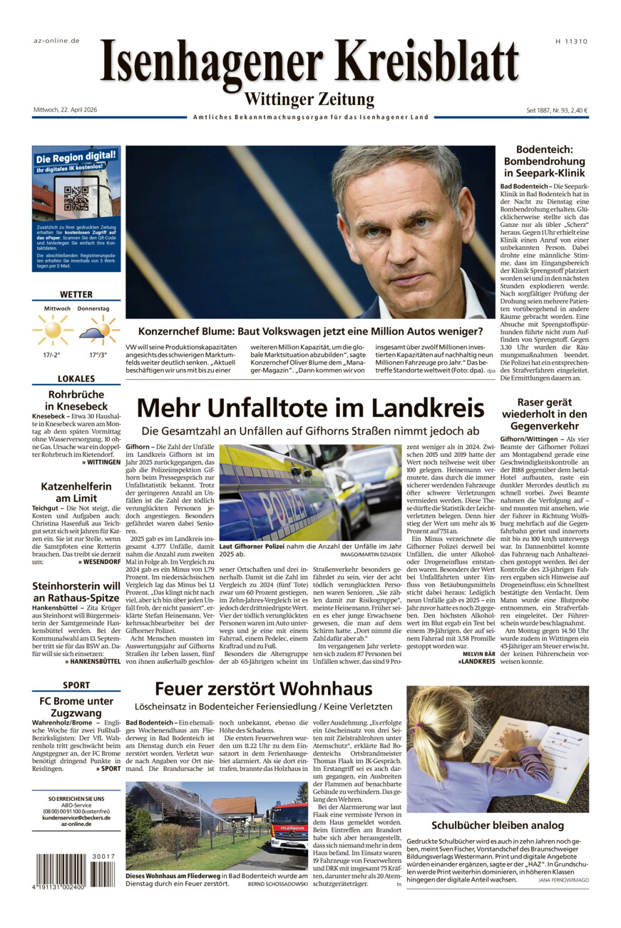 Isenhagener Kreisblatt vom Mittwoch, 22.04.2026