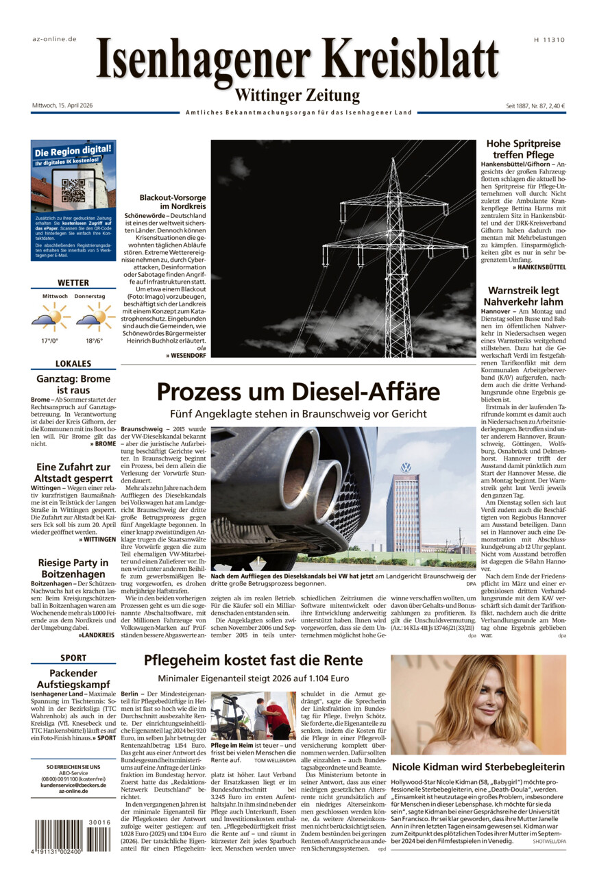 Isenhagener Kreisblatt vom Mittwoch, 15.04.2026
