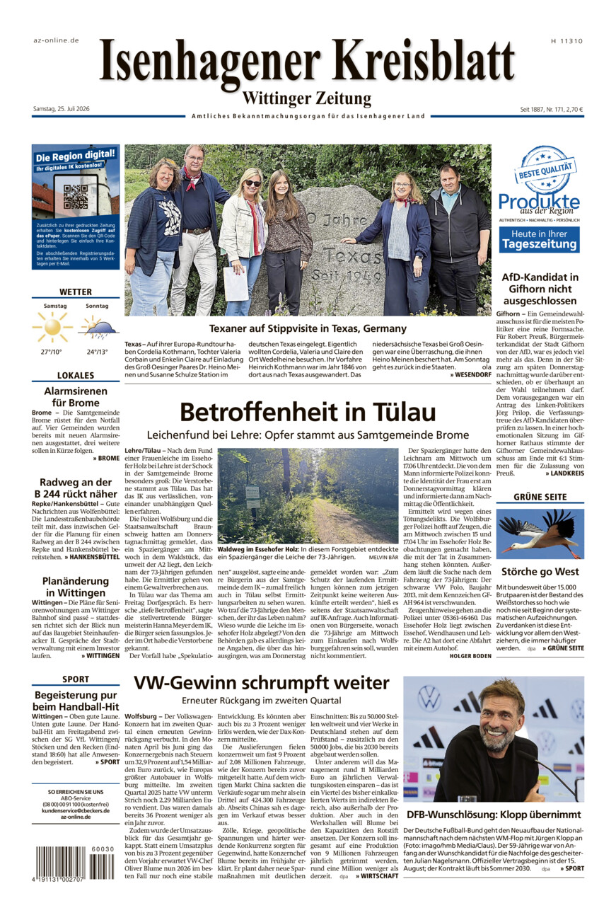 Isenhagener Kreisblatt vom Samstag, 25.07.2026