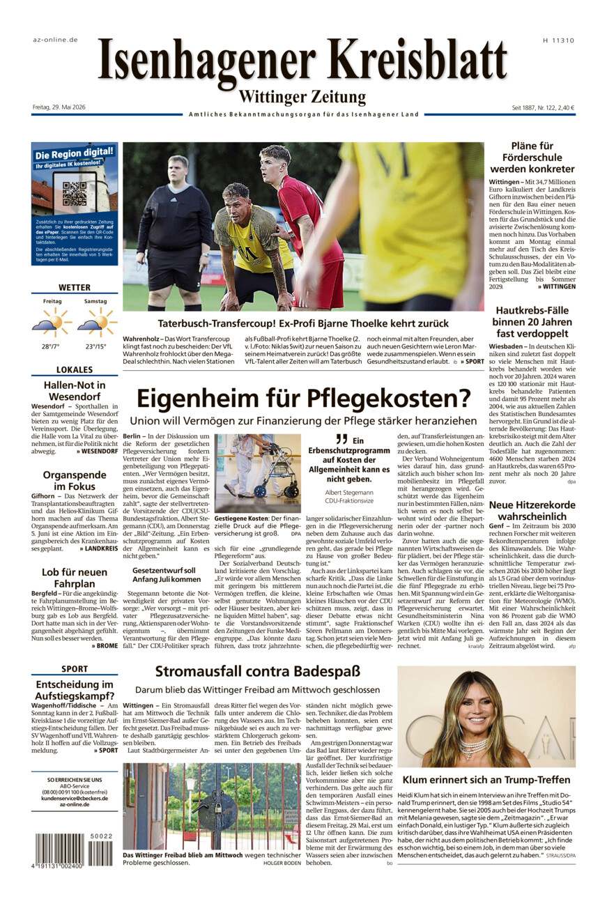 Isenhagener Kreisblatt vom Freitag, 29.05.2026