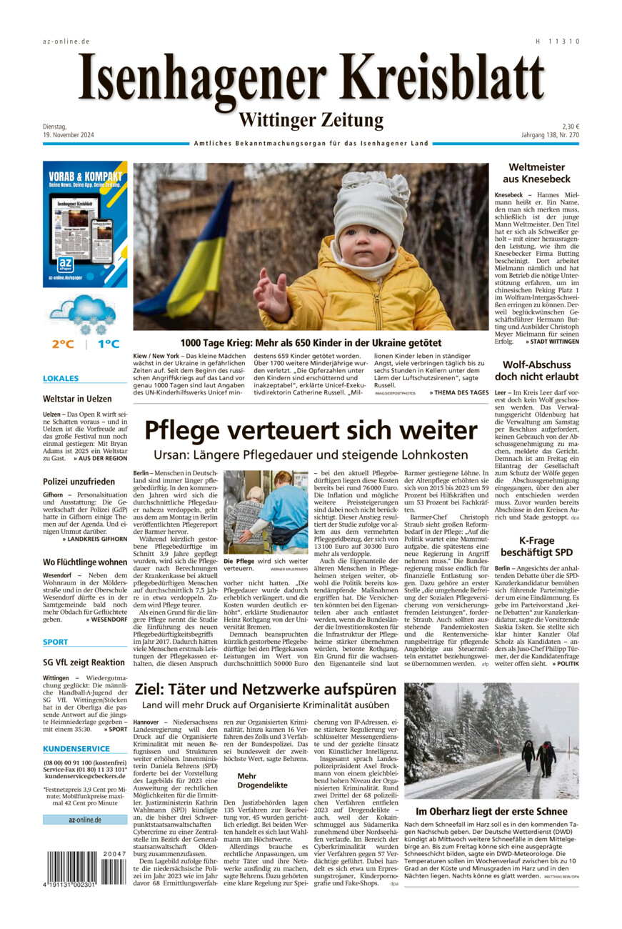 Isenhagener Kreisblatt vom Dienstag, 19.11.2024