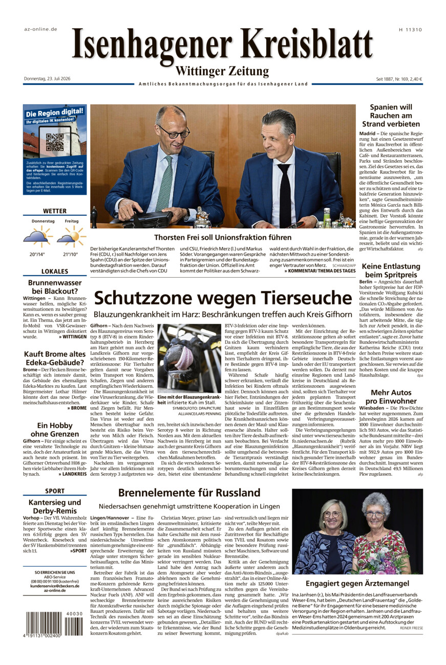 Isenhagener Kreisblatt vom Donnerstag, 23.07.2026