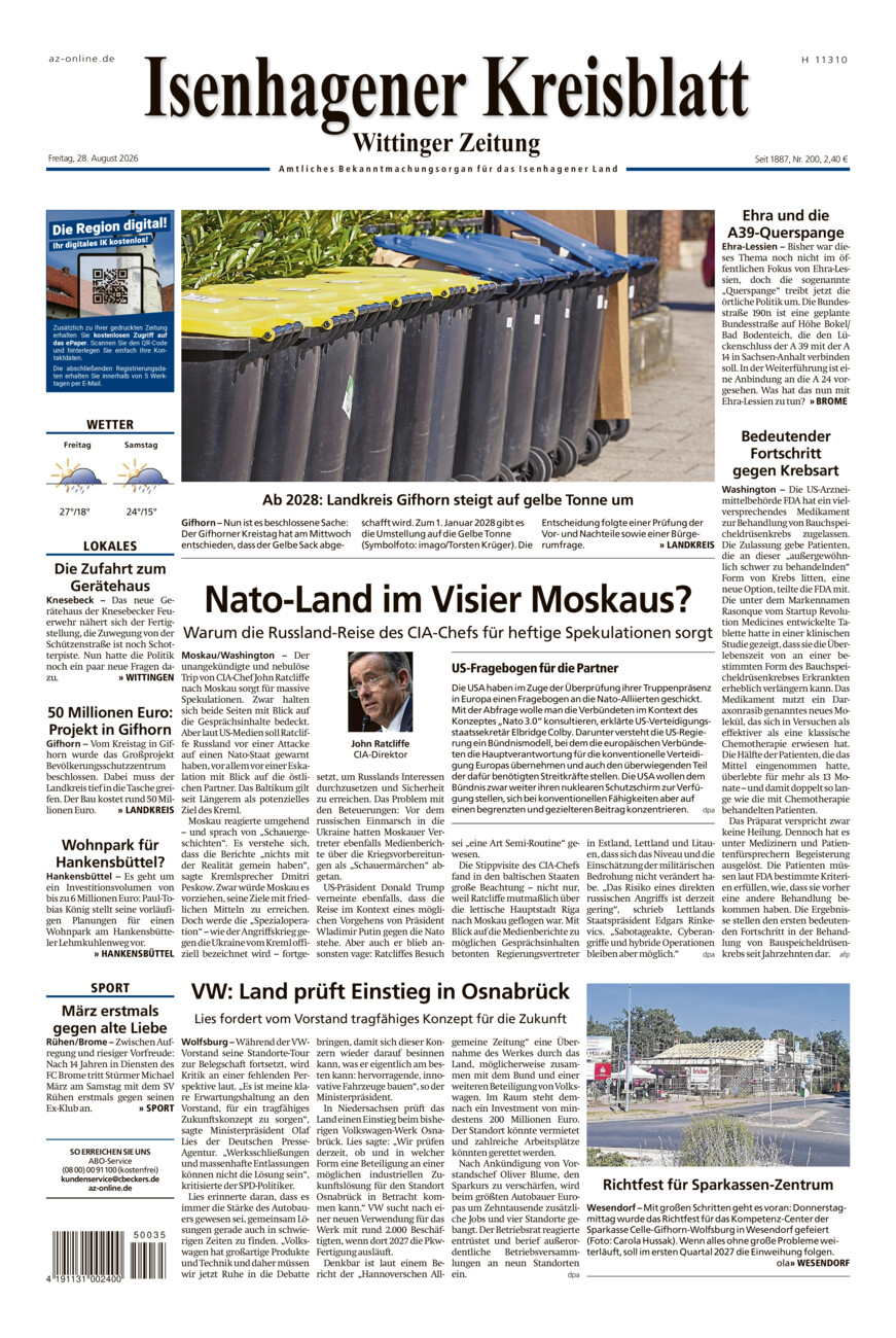 Isenhagener Kreisblatt vom Freitag, 28.08.2026