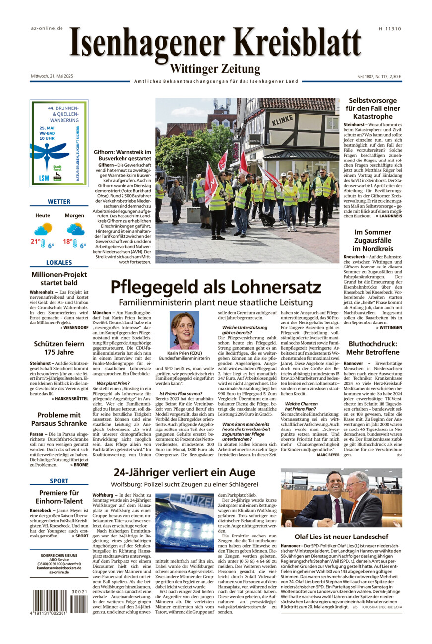 Isenhagener Kreisblatt vom Mittwoch, 21.05.2025