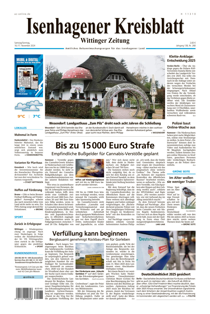 Isenhagener Kreisblatt vom Samstag, 16.11.2024