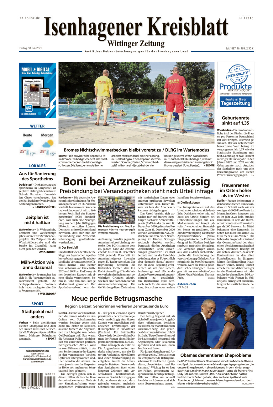 Isenhagener Kreisblatt vom Freitag, 18.07.2025