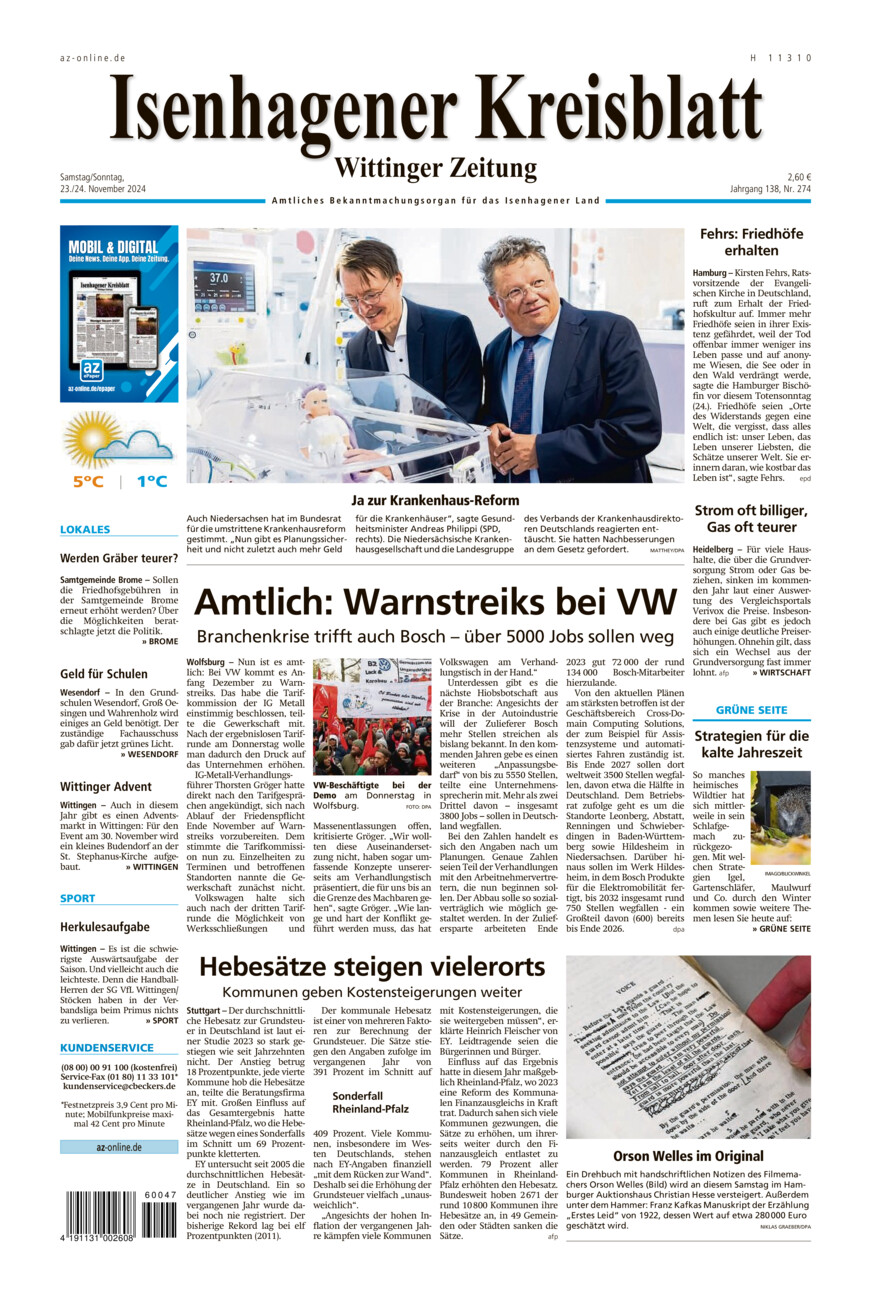 Isenhagener Kreisblatt vom Samstag, 23.11.2024