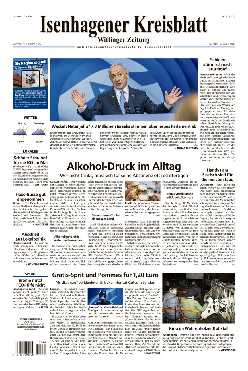 Isenhagener Kreisblatt vom Montag, 26.10.2026