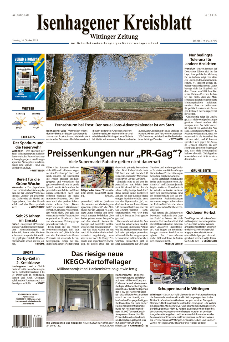 Isenhagener Kreisblatt vom Samstag, 18.10.2025